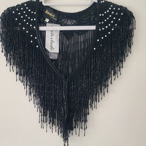 Fringe Black Beaded Shawl by